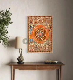 Ten Mahavidyas With Serpent Coiled Shri Yantra Madhubani Painting | Shiv Vivah(Mystical Fusion Ten Mahavidyas With Serpent Coiled Shri Yantra Shiva And Sakti Madhubani Painting Canvas Print)