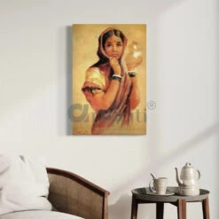 The Milkmaid 1904 By Raja Ravi Varma - Famous Canvas Painting(The Milkmaid 1904 Lady By Raja Ravi Varma Famous Canvas Painting) -Artociti Sale Store the milkmaid 1904 by raja ravi varma famous canvas painting 18x12 inch 856