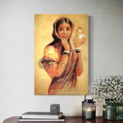 The Milkmaid 1904 By Raja Ravi Varma - Famous Canvas Painting(The Milkmaid 1904 Lady By Raja Ravi Varma Famous Canvas Painting) -Artociti Sale Store the milkmaid 1904 by raja ravi varma famous canvas painting 30x20 inch 474