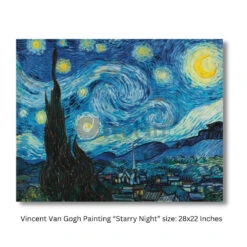 The Starry Night By Vincent Van Gogh Large Size Canvas Painting Giclee Print(Large Size Van Gogh Starry Night 22x28 Inches Canvas Painting High Quality Giclee Print Ready To Hang) -Artociti Sale Store the starry night by vincent van gogh large size canvas painting giclee print 22x28 inch 326