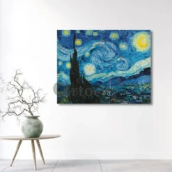 The Starry Night By Vincent Van Gogh Large Size Canvas Painting Giclee Print(Large Size Van Gogh Starry Night 22x28 Inches Canvas Painting High Quality Giclee Print Ready To Hang)