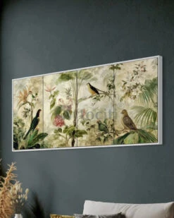 Tropical Botanical Canvas Painting With Birds Modern Abstract Art(Tropical Botanical Canvas Painting With Birds Modern Abstract Art) 15 Tropical Botanical Canvas Painting With Birds Modern Abstract Art(Tropical Botanical Canvas Painting With Birds Modern Abstract Art) -Artociti Sale Store tropical botanical canvas painting with birds modern abstract art 72x30 inches floating frame white 975