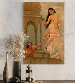 Urvashi Flying To Heaven - Raja Ravi Varma Famous Canvas Painting(Urvashi Flying Off To Heaven While Pururavas Tries To Stop Her By Raja Ravi Varma) -Artociti Sale Store urvashi flying to heaven raja ravi varma famous canvas painting verma 440