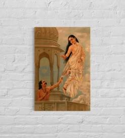 Urvashi Flying To Heaven - Raja Ravi Varma Famous Canvas Painting(Urvashi Flying Off To Heaven While Pururavas Tries To Stop Her By Raja Ravi Varma)