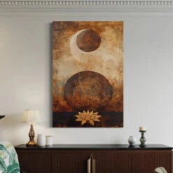 Vairagyam Moon Raising With Lotus Modern Abstract Canvas Giclee Print(Vairagyam Moon Raising With Lotus Modern Abstract Canvas Giclee Print) -Artociti Sale Store vairagyam moon raising with lotus modern abstract canvas giclee print 18x12 inch 461