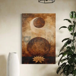 Vairagyam Moon Raising With Lotus Modern Abstract Canvas Giclee Print(Vairagyam Moon Raising With Lotus Modern Abstract Canvas Giclee Print) -Artociti Sale Store vairagyam moon raising with lotus modern abstract canvas giclee print 24x16 inch 211