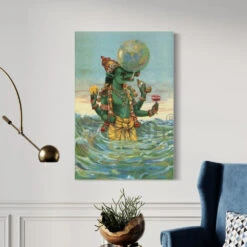 Varaha Avatar The Boar By Raja Ravi Varma Famous Canvas Painting(Varaha Avatar The Boar By Raja Ravi Varma Famous Canvas Painting) -Artociti Sale Store varaha avatar the boar by raja ravi varma famous canvas painting 18x12 inch 529