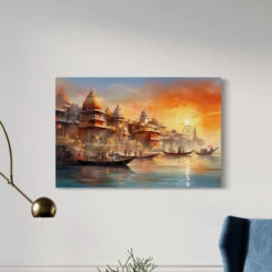 Varanasi Ghat Abstract Art Canvas Giclee Print(Varanasi Ghat Abstract Art Canvas Giclee Print Ganga River Smashan Varanasi Ganga Ghat Varanasi City Banaras) -Artociti Sale Store varanasi ghat abstract art canvas giclee print 24x16 inch 455