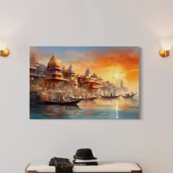 Varanasi Ghat Abstract Art Canvas Giclee Print(Varanasi Ghat Abstract Art Canvas Giclee Print Ganga River Smashan Varanasi Ganga Ghat Varanasi City Banaras) -Artociti Sale Store varanasi ghat abstract art canvas giclee print 468