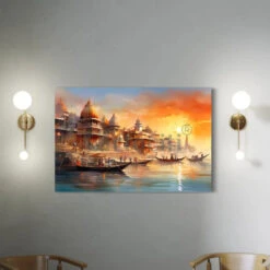 Varanasi Ghat Abstract Art Canvas Giclee Print(Varanasi Ghat Abstract Art Canvas Giclee Print Ganga River Smashan Varanasi Ganga Ghat Varanasi City Banaras) -Artociti Sale Store varanasi ghat abstract art canvas giclee print 471