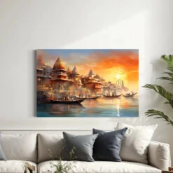 Varanasi Ghat Abstract Art Canvas Giclee Print(Varanasi Ghat Abstract Art Canvas Giclee Print Ganga River Smashan Varanasi Ganga Ghat Varanasi City Banaras) -Artociti Sale Store varanasi ghat abstract art canvas giclee print 475