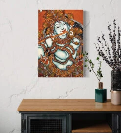 Vibrant Kerala Mural Lord Krishna Flute Canvas(Vibrant Kerala Mural Lord Krishna Flute Canvas Divine Melody)