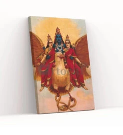 Vishnu On Garuda With His Consorts By Raja Ravi Varma - Famous Canvas Painting(Vishnu On Garuda With His Consorts By Raja Ravi Varma Famous Canvas Painting) 12 Vishnu On Garuda With His Consorts By Raja Ravi Varma - Famous Canvas Painting(Vishnu On Garuda With His Consorts By Raja Ravi Varma Famous Canvas Painting) -Artociti Sale Store vishnu on garuda with his consorts by raja ravi varma famous canvas painting 30x20 inches verma 945