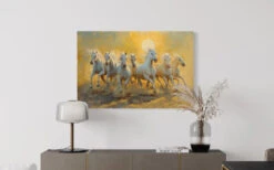 White 7 Horse Painting Modern Abstract Canvas Giclee Print(Left Facing White Horse Painting Modern Abstract Canvas Giclee Print) -Artociti Sale Store white 7 horse painting modern abstract canvas giclee print 18x12 inch 523