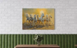 White 7 Horse Painting Modern Abstract Canvas Giclee Print(Left Facing White Horse Painting Modern Abstract Canvas Giclee Print) -Artociti Sale Store white 7 horse painting modern abstract canvas giclee print 24x16 inch 890