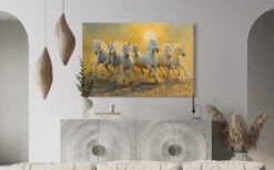 White 7 Horse Painting Modern Abstract Canvas Giclee Print(Left Facing White Horse Painting Modern Abstract Canvas Giclee Print) -Artociti Sale Store white 7 horse painting modern abstract canvas giclee print 348
