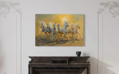 White 7 Horse Painting Modern Abstract Canvas Giclee Print(Left Facing White Horse Painting Modern Abstract Canvas Giclee Print) -Artociti Sale Store white 7 horse painting modern abstract canvas giclee print 546