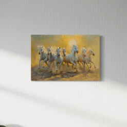 White 7 Horse Painting Modern Abstract Canvas Giclee Print(Left Facing White Horse Painting Modern Abstract Canvas Giclee Print) -Artociti Sale Store white 7 horse painting modern abstract canvas giclee print 919