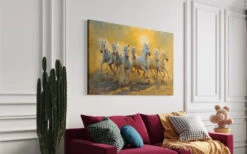 White 7 Horse Painting Modern Abstract Canvas Giclee Print(Left Facing White Horse Painting Modern Abstract Canvas Giclee Print) -Artociti Sale Store white 7 horse painting modern abstract canvas giclee print 950