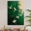 White Birds Flying On Green Background Modern Abstract Canvas Painting(White Birds Flying On Green Background Modern Abstract Canvas Painting) -Artociti Sale Store white birds flying on green background modern abstract canvas painting 18x12 inch 125