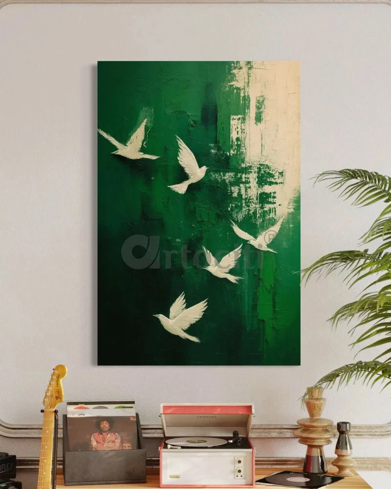 White Birds Flying On Green Background Modern Abstract Canvas Painting(White Birds Flying On Green Background Modern Abstract Canvas Painting) 3 White Birds Flying On Green Background Modern Abstract Canvas Painting(White Birds Flying On Green Background Modern Abstract Canvas Painting)
