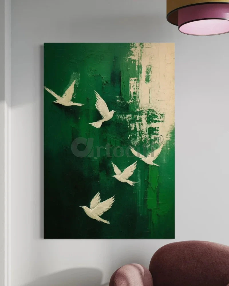 White Birds Flying On Green Background Modern Abstract Canvas Painting(White Birds Flying On Green Background Modern Abstract Canvas Painting) 4 White Birds Flying On Green Background Modern Abstract Canvas Painting(White Birds Flying On Green Background Modern Abstract Canvas Painting) - Image 2