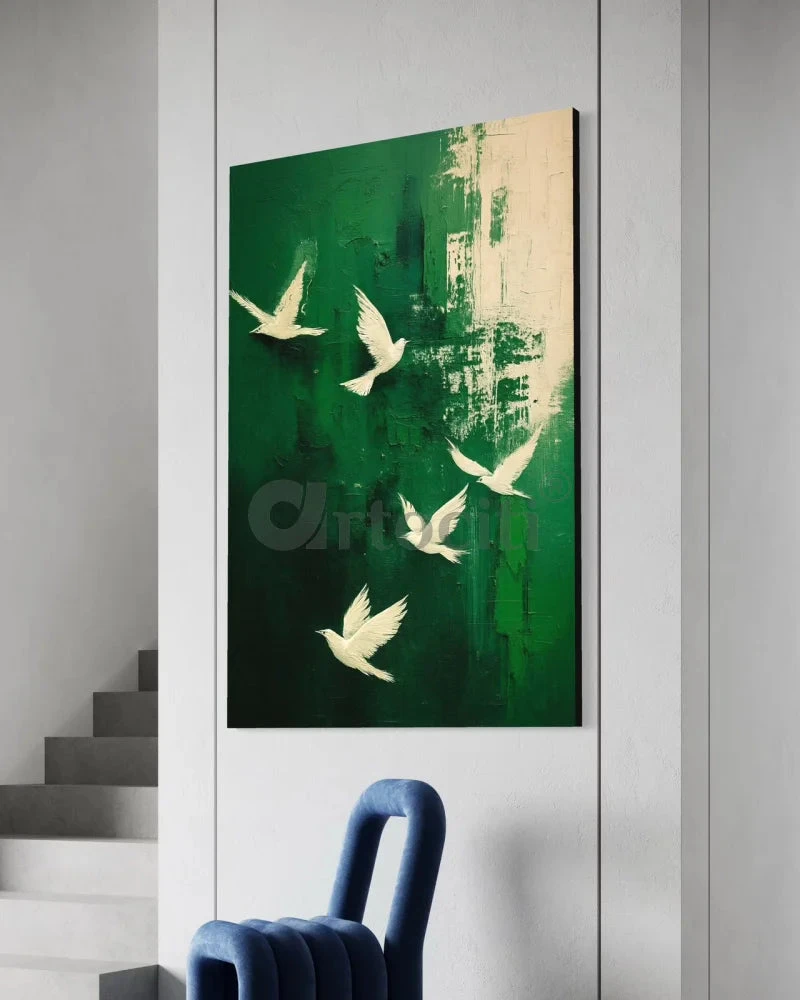 White Birds Flying On Green Background Modern Abstract Canvas Painting(White Birds Flying On Green Background Modern Abstract Canvas Painting) 7 White Birds Flying On Green Background Modern Abstract Canvas Painting(White Birds Flying On Green Background Modern Abstract Canvas Painting) - Image 5