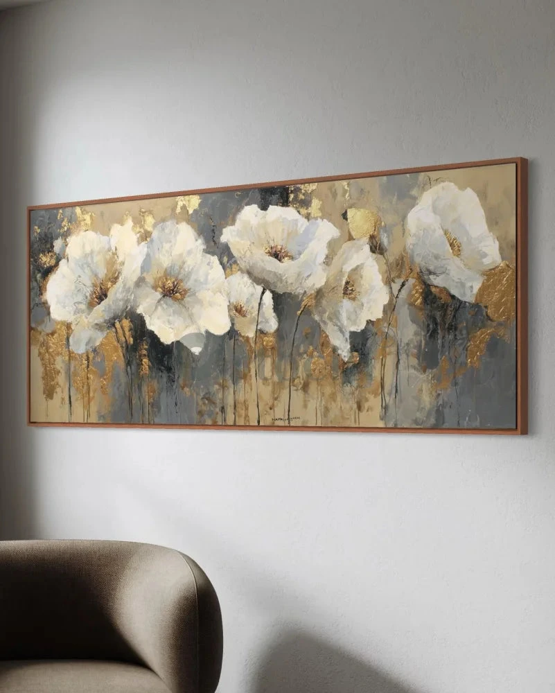 White Floral Design With Gold Accents Modern Abstract Canvas Painting(White Floral Design With Gold Accents Modern Abstract Canvas Painting) 4 White Floral Design With Gold Accents Modern Abstract Canvas Painting(White Floral Design With Gold Accents Modern Abstract Canvas Painting) - Image 2