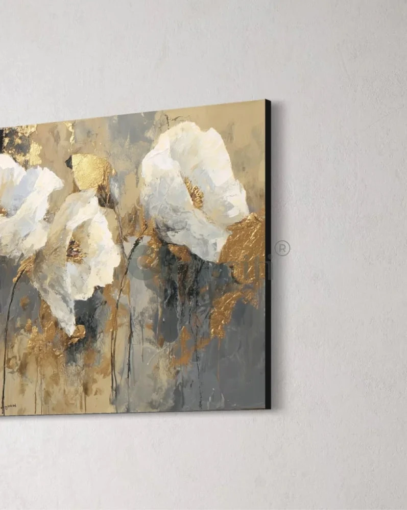 White Floral Design With Gold Accents Modern Abstract Canvas Painting(White Floral Design With Gold Accents Modern Abstract Canvas Painting) 8 White Floral Design With Gold Accents Modern Abstract Canvas Painting(White Floral Design With Gold Accents Modern Abstract Canvas Painting) - Image 6
