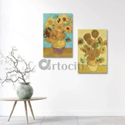 Yellow Sunflowers By Vincent Van Gogh In Size 16X24 Inches Set Of 2 Canvas Painting(Yellow Sunflowers By Vincent Van Gogh Large Size 16x24 Inches Set Of 3 Canvas Painting High Quality Giclee Print Ready To Hang)